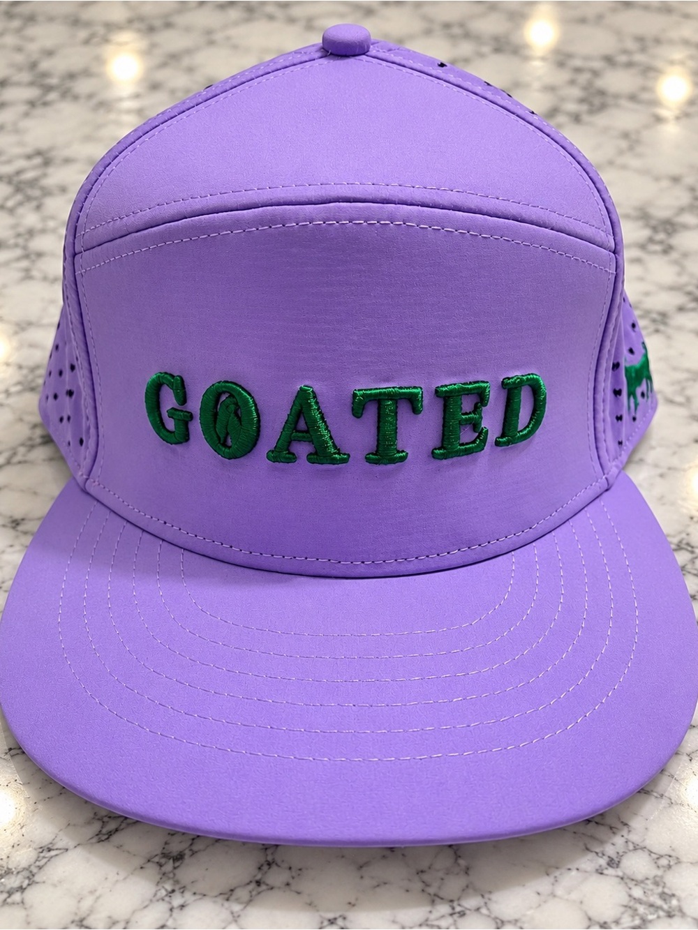 New GOATED Golf Performance Snapback Hat Purple Green Goat Perforated Cap